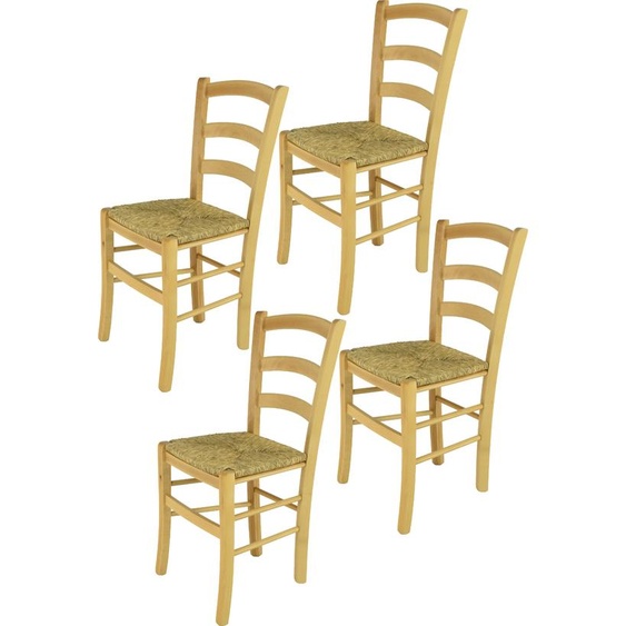 t m c s Tommychairs - Set de 4 chaises VENICE pour la cuisine et la salle à manger, structure robuste en bois de hêtre verni dans le ton naturel et assise en paille