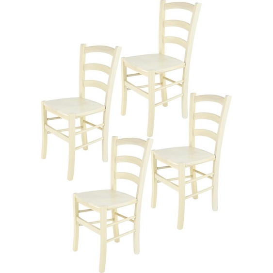 t m c s Tommychairs - Set de 4 chaises VENICE pour la cuisine et la salle à manger, structure robuste en hêtre laqué blanc Anilinfabre et assise en bois