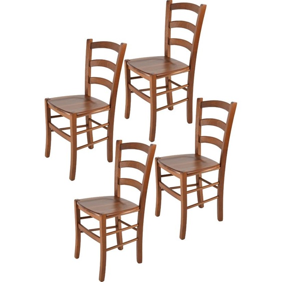 t m c s Tommychairs - Set de 4 chaises VENICE pour la cuisine et la salle à manger, structure robuste en hêtre laqué de couleur brun noyer clair et assise en bois