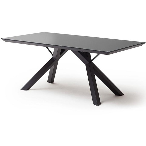 Table 4 pieds design ERINE 180 x 95 cm plateau verre securit pietement laqué noir mat