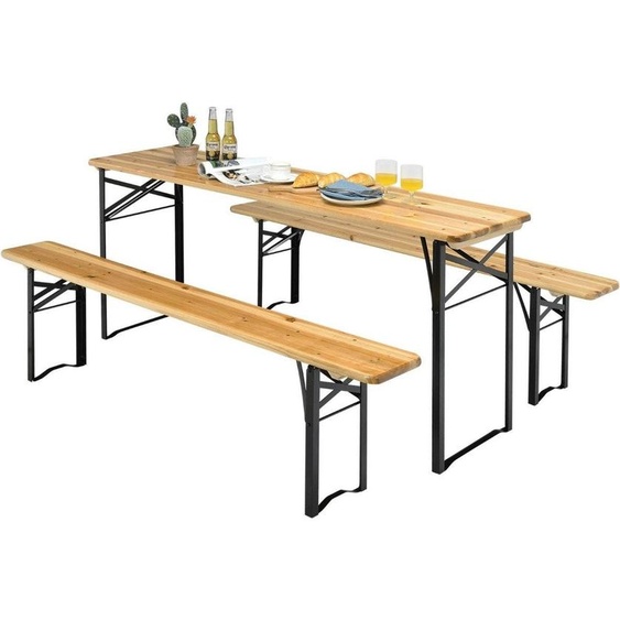Table à bière de 178 cm de long avec ensemble de sièges, ensemble de 3 tables de pique-nique pliantes et bancs