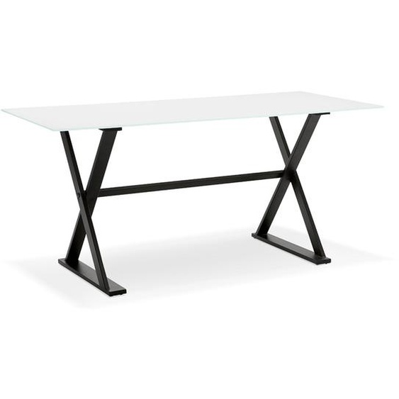 Table à diner / bureau design avec pieds en croix HAVANA en verre blanc - 160x80 cm