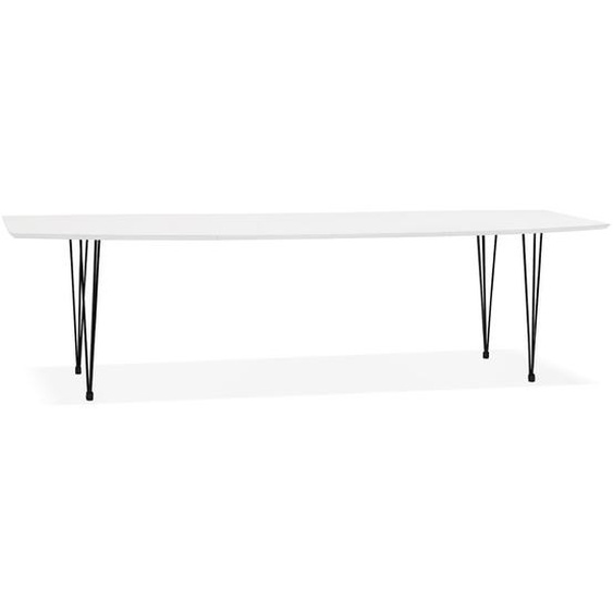 Table à dîner design extensible HUSKI blanche avec pieds noirs style industriel - 170(270)x100 cm