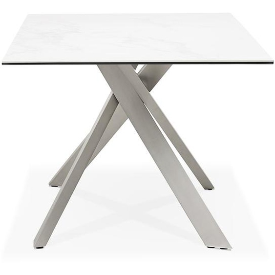 Table à diner MARKINA en céramique blanche avec pied central en métal - 180x90 cm