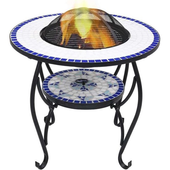 Table à feu Mosaïque Céramique Bleu et Blanc 68 cm