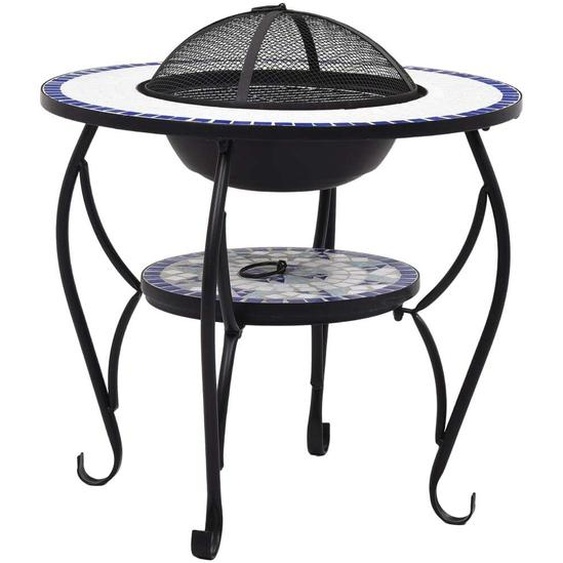 Table à feu Mosaïque Céramique Bleu et Blanc 68 cm