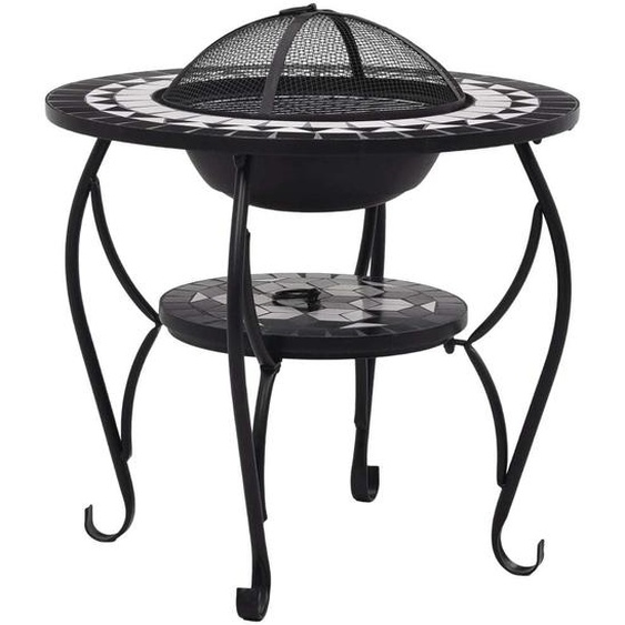 Table à feu Mosaïque céramique noir et blanc 68 cm