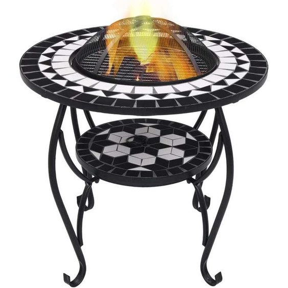 Table à feu Mosaïque céramique noir et blanc 68 cm