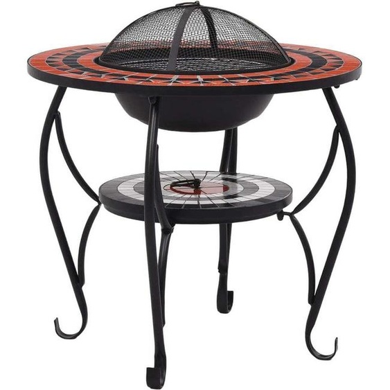 Table à feu Mosaïque Céramique Terracotta et Blanc 68 cm