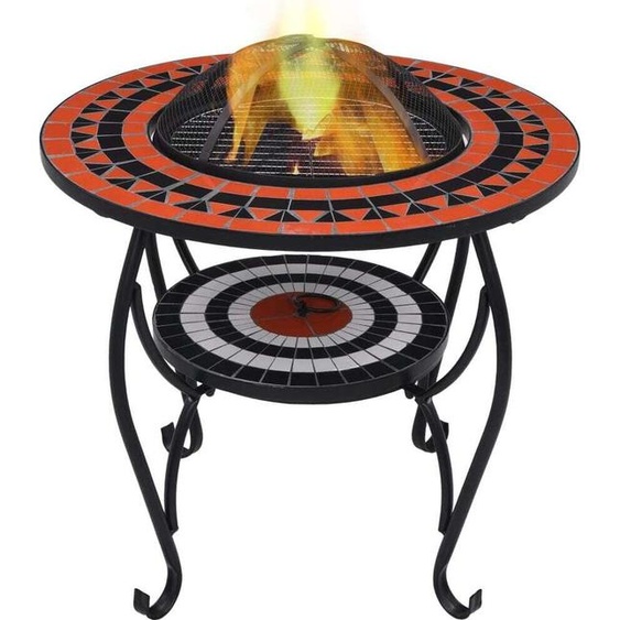 Table à feu Mosaïque Céramique Terracotta et Blanc 68 cm