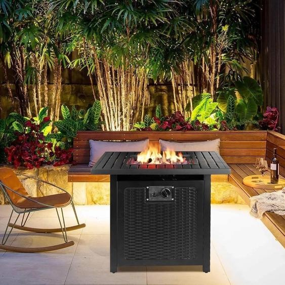 Table à gaz - Foyer au propane - 71 cm Carré - 50.000 BTU - Avec couvercle - Pour terrasse jardin camping - Lila