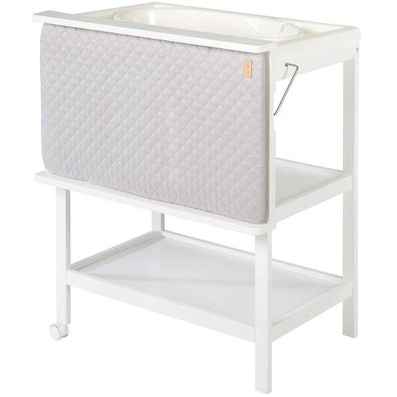 Table À Langer Avec Baignoire 2en1 + Matelas À Langer Déperlant Blanc / Gris Argenté