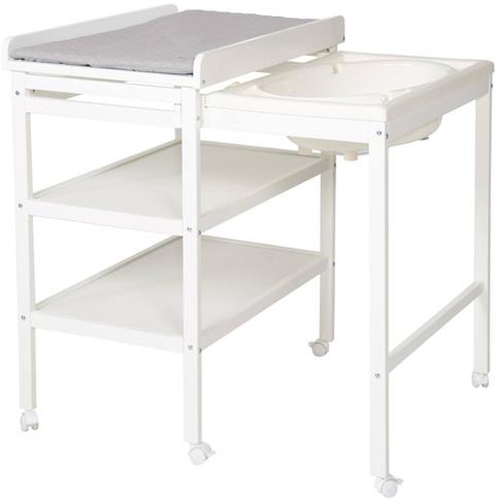 Table À Langer Avec Baignoire Coulissante + Matelas À Langer Déperlant Roba Style Blanc / Gris Argenté