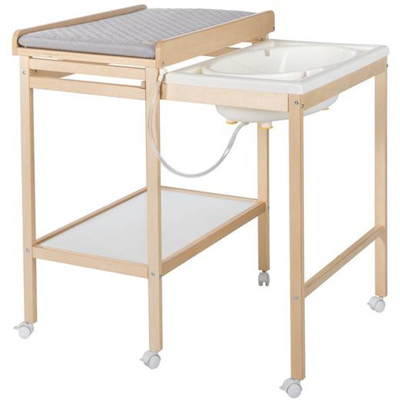 Table À Langer Avec Baignoire Coulissante + Matelas À Langer Déperlant Roba Style Bois Naturel / Gris Argenté