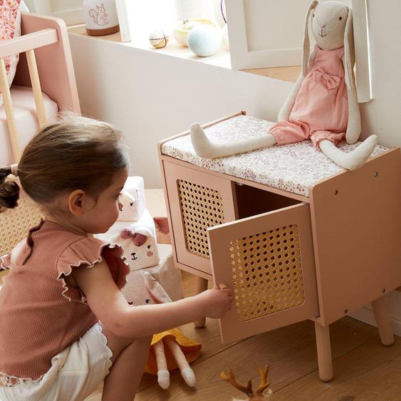 Table à langer cannage et bois FSC® POÉSIE rose clair uni