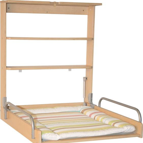 Table À Langer Murale Pliante + Matelas À Langer Déperlant Naturel / Rayé Multicolore