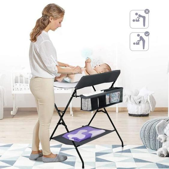 Table à langer pliable YIPEEMA - HOMEWELL - Gris - Etanche et facile à transporter