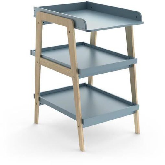 Table à langer TSUGA - Bois massif et MDF - L.58 x P.71,1 x H.101,2 cm - Pour matelas 50x70 cm - Bleu orage