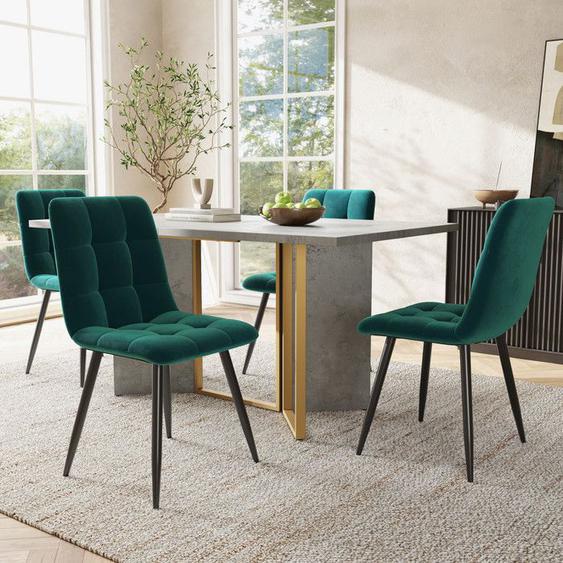 Table à Manger 119x70 cm avec 4 Chaises Vertes et Pieds Métal,Ensemble de salle à manger Durable et Facile à Nettoyer Salon