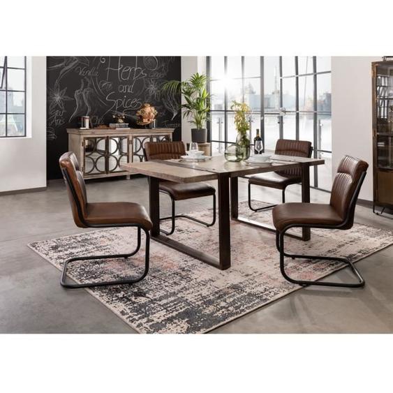Table à manger 170x90cm - Bois massif de manguier laqué (Marron) - Design industriel - HEAVY INDUSTRY 203
