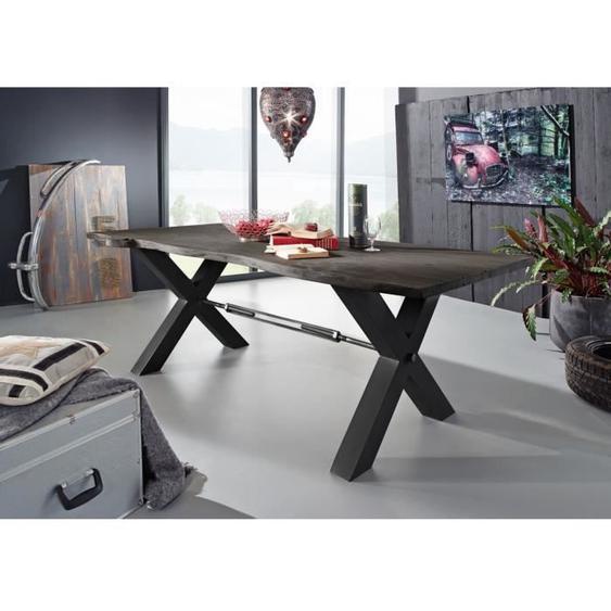 Table à manger 180x100cm - Fer et Bois massif dacacia laqué (Gris/Anthracite) -  IRON LABEL #115