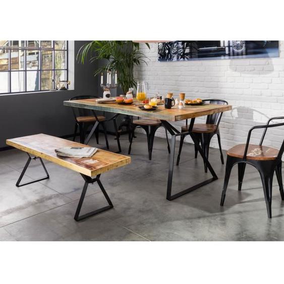 Table à manger 180x90cm - Fer et bois massif recyclé laqué (multicolore) - INDUSTRIAL #13