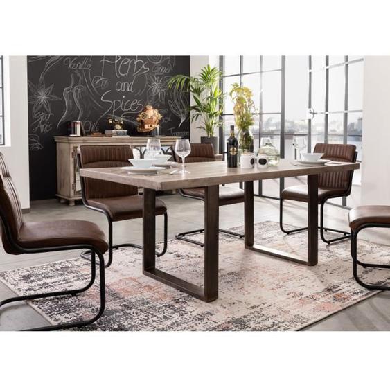 Table à manger 190x90cm - Bois massif de manguier laqué (Marron) - Design industriel - HEAVY INDUSTRY 201