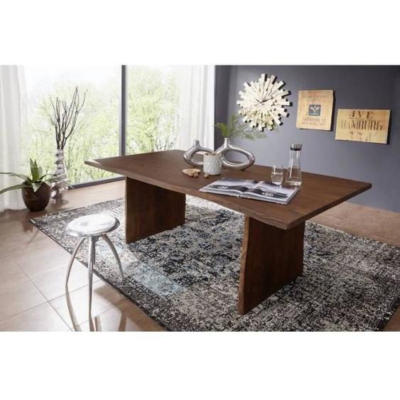 Table à manger 200x100cm - Bois massif dacacia laqué (Brun classique) - Design naturel - PURE EDGE #215
