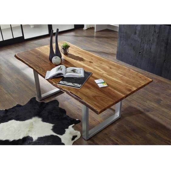 Table à manger 220x100cm – Fer et bois massif dacacia laqué (Noisette) - FREEFORM 2 #04