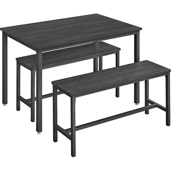 Table à manger avec 2 bancs, lot de 3, frêne noir-noir dencre