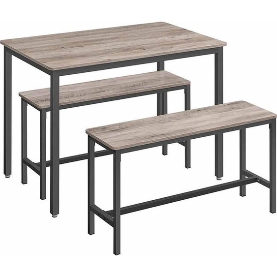 Table à manger avec 2 bancs, lot de 3, gris-noir moucheté