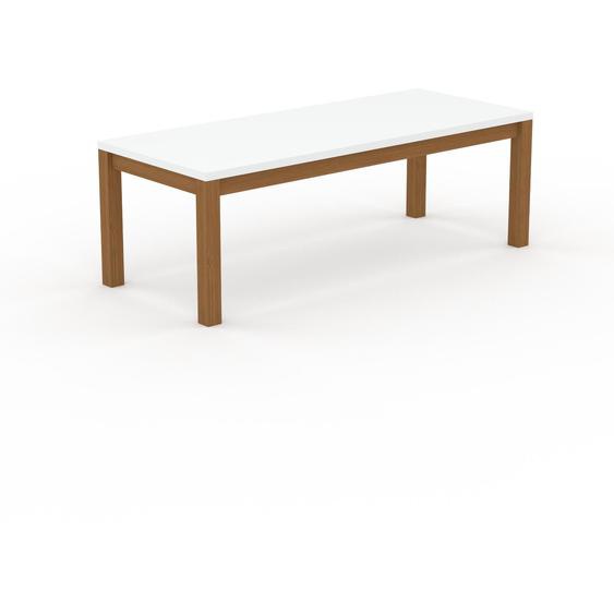Table à manger - Blanc, avec cadre Chêne - 220 x 75 x 90 cm, personnalisable