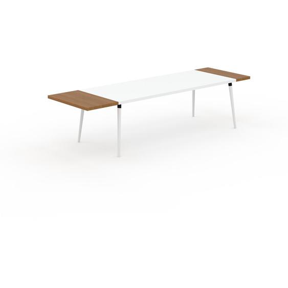 Table à manger - Blanc, design scandinave, pour salle à manger ou cuisine nordique, table extensible à rallonge - 300 x 75 x 90 cm