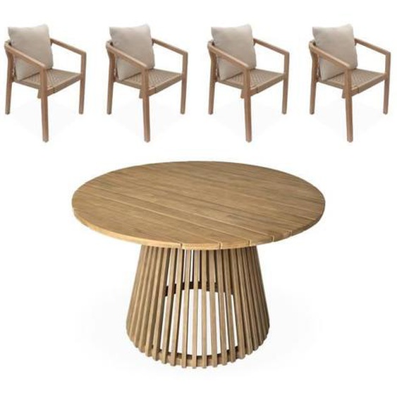 Table à manger - SWEEEK - Ronde - Acacia FSC - 4 chaises - Style Scandinave Moderne