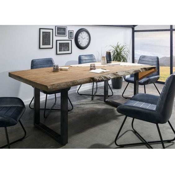 Table à manger - Bois massif de manguier - 180x90 cm -  Beige-Anthracite laqué - Pieds en U - FREEFORM 5