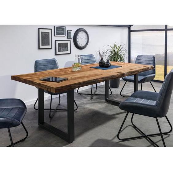 Table à manger - Bois massif de palissandre - 180x90 cm -  Bois sablé-Anthracite mat - Pieds en U - FREEFORM 5