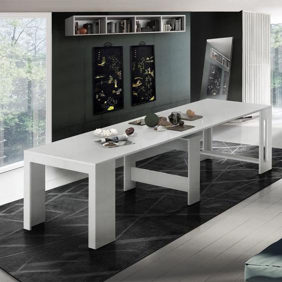 Table à manger console extensible 90-300x51cm bois blanc Pratika Larch