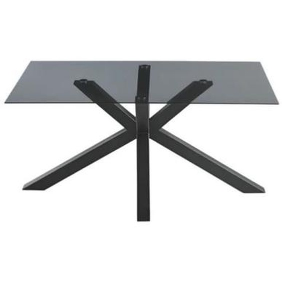 Table à manger DANTE avec plateau en verre fumé et piètement en métal 160x90 cm