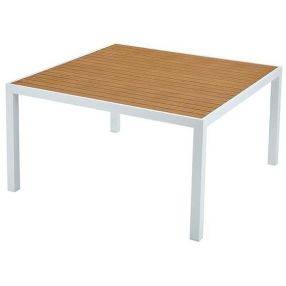 Table à manger de jardin carrée en aluminium L.140 cm - Naturel clair et blanc - MACILA de MYLIA