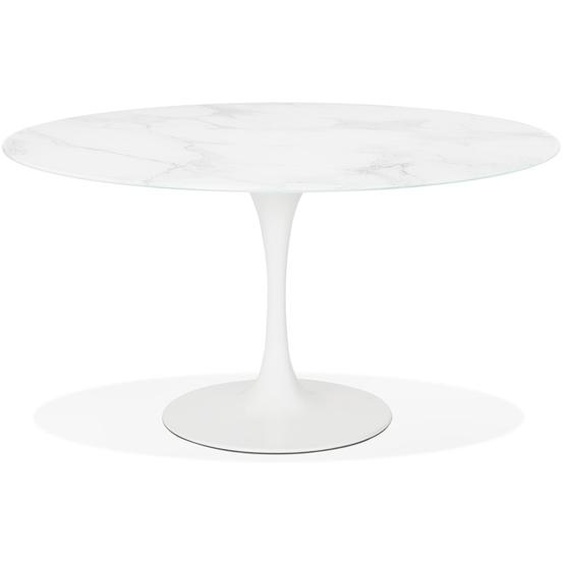 Table à manger design SHADOW ronde blanche en verre effet marbre - Ø 140 CM