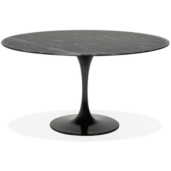 Table à manger design SHADOW ronde noire en verre effet marbre - Ø 140 CM