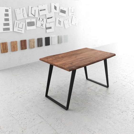 Table-à-manger Edge 140x90 acacia marron métal incliné Live-Edge, Tables de salle à manger, Baumkantenmöbel, Massivholzmöbel, Massivholz