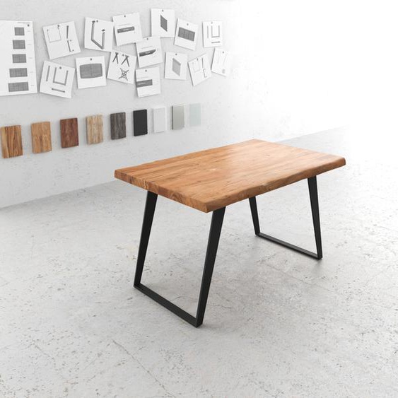 Table-à-manger Edge 140x90 XL acacia nature métal incliné Live-Edge, Tables de salle à manger, Baumkantenmöbel, Massivholzmöbel, Massivholz