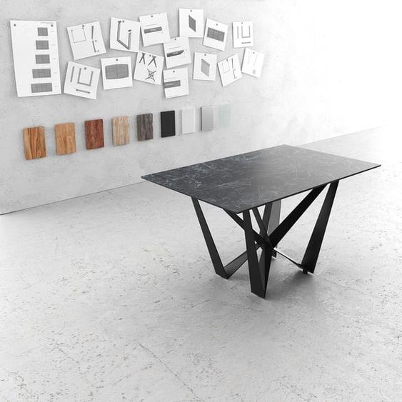 Table-à-manger Edge 140x90cm Laminam® céramique gris pieds milieu acier plat noir, Tables de salle à manger