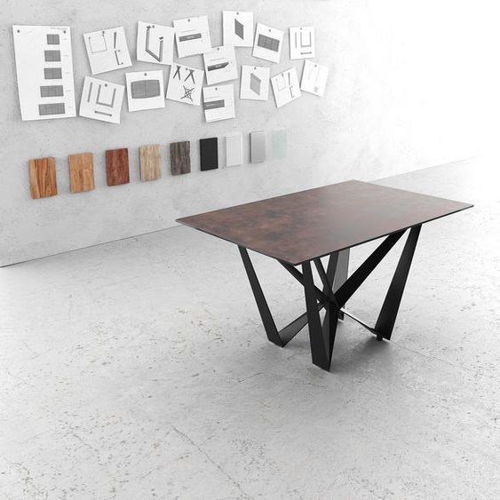 Table-à-manger Edge 140x90cm verre Antique-marron pieds milieu acier plat noir, Tables de salle à manger