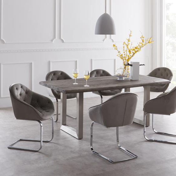 Table-à-manger Edge 200x100 acacia platine acier inoxydable large Live-Edge, Tables de salle à manger, Baumkantenmöbel, Massivholzmöbel, Massivholz