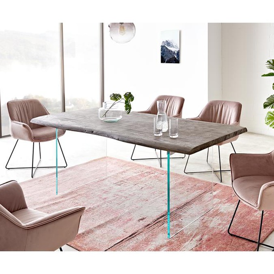 Table-à-manger Edge 200x100 cm acacia platine verre Live-Edge, Tables de salle à manger, Baumkantenmöbel, Massivholzmöbel, Massivholz