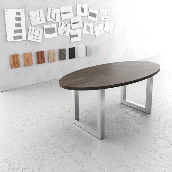 Table-à-manger Edge ovale 200x100cm mangue marron acier inoxydable large, Tables de salle à manger