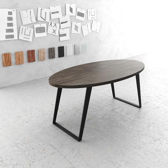 Table-à-manger Edge ovale 200x100cm mangue marron métal noir incliné, Tables de salle à manger