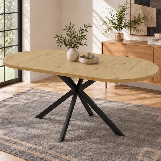 Table à manger extensible, dimensions 160/120 x 80 cm, adaptée pour 4 à 6 personnes, plateau ovale, pieds en métal, style minimaliste, idéale pour une salle à manger